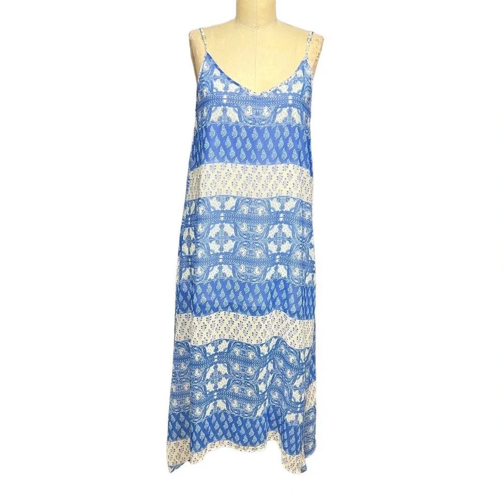 Show Me Your Mumu Hey You Back Dress Teacups Tulips Blue‎ White Size Small